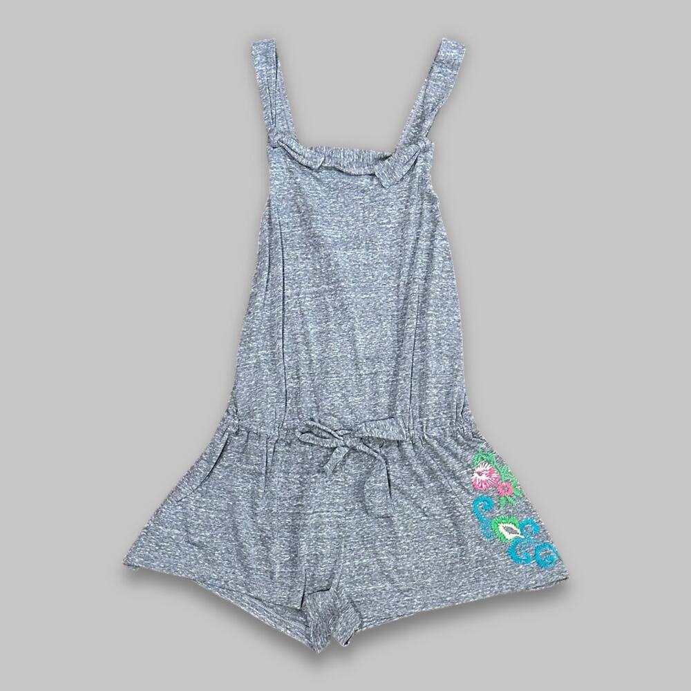 Lucky Brand Gray Heathered Romper with Floral Embroidery – Women’s Size M/L